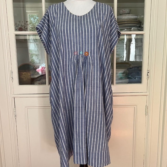 PÉRO By Aneeth Arora Cotton Striped Dress, Blue & White, Size M-L/EU 42, Kaftan - Picture 1 of 12